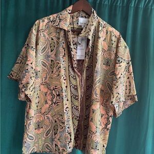 Paisley Short-Sleeve Shirt in Peach Green